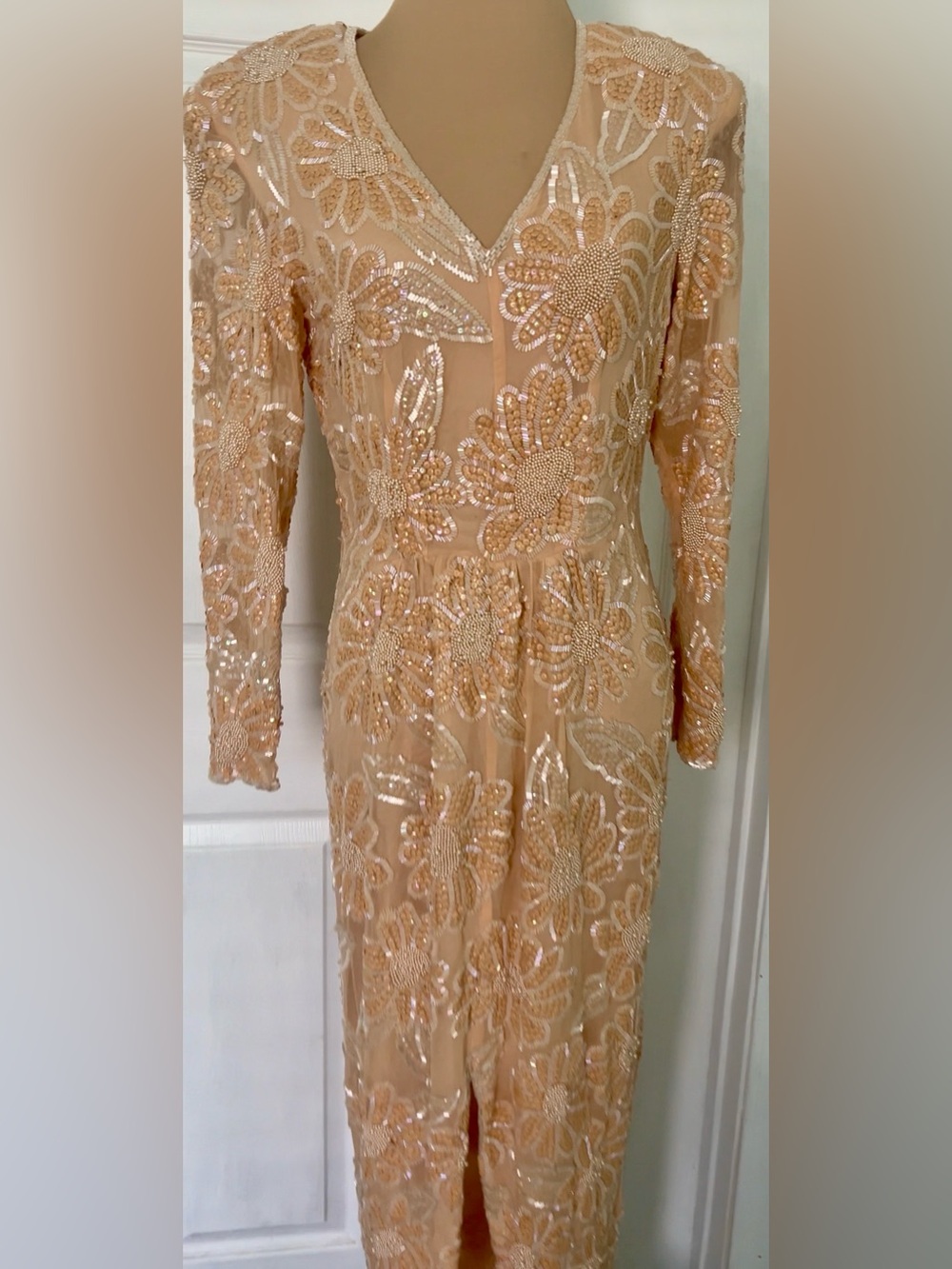 Vintage Beaded Silk Sequin Evening Wedding Formal Gatsby Dress